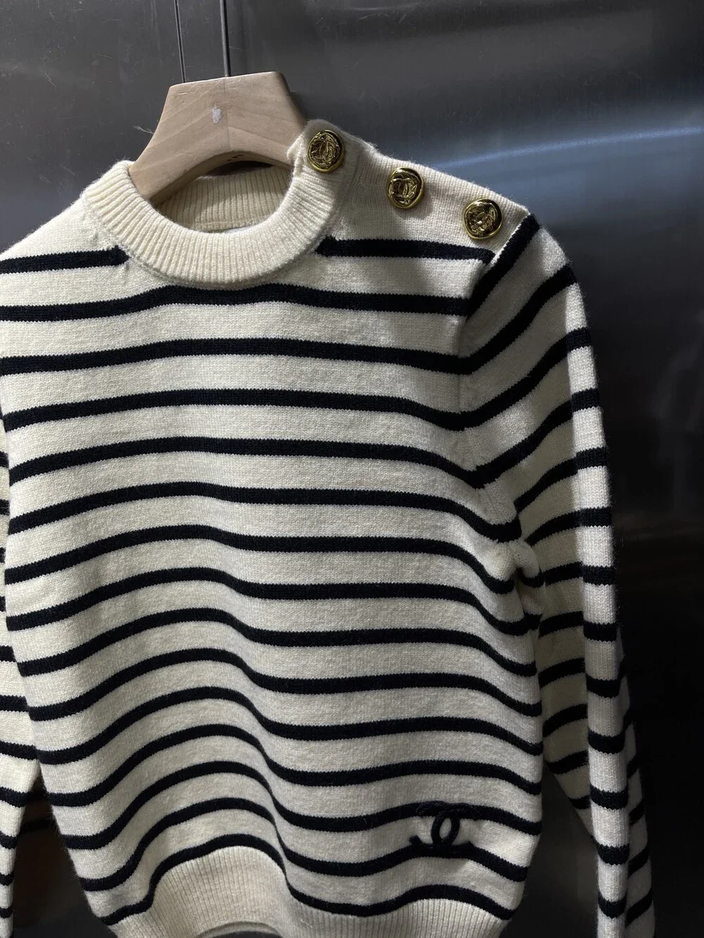 Chanel peach-colored striped sweater